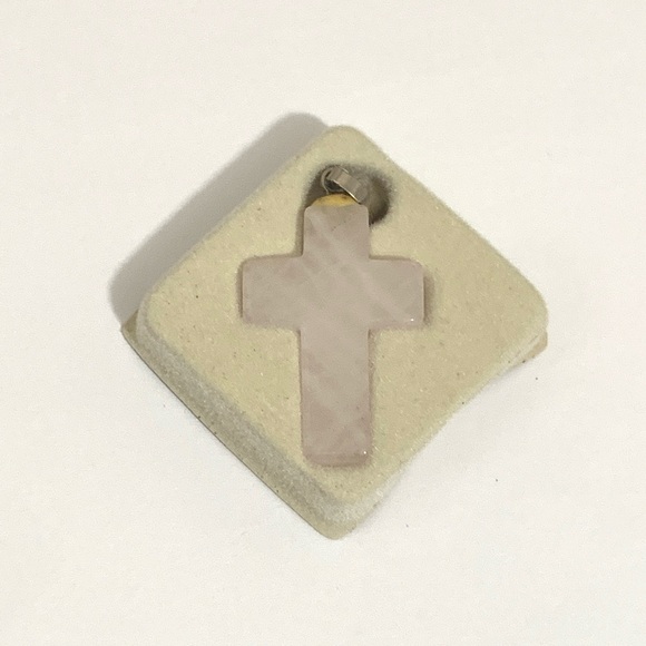 Rose Quartz Cross Pendant - Light Pink Stone - Picture 2 of 5